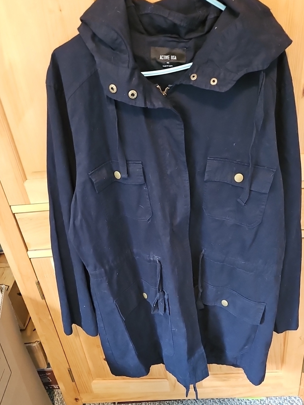 Active USA Navy Hooded Trench Coat
